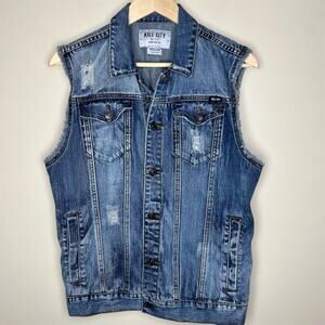 Kill City Denim Trucker Vest Medium Mens Distressed Punk Grunge Gritty Rock Jean